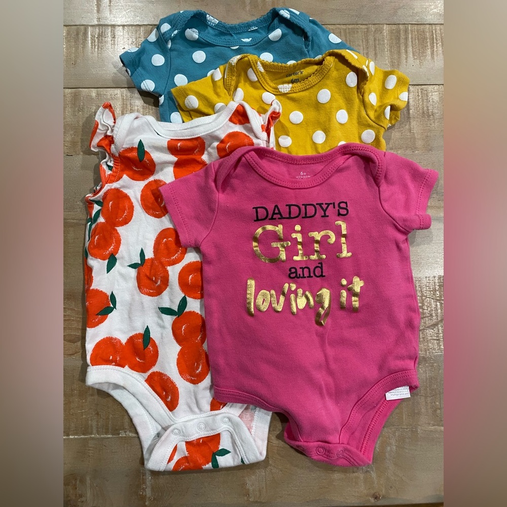 4 baby girl infant bodysuit onesies ruffle polka dot daddy’s girl CARTERS GAP